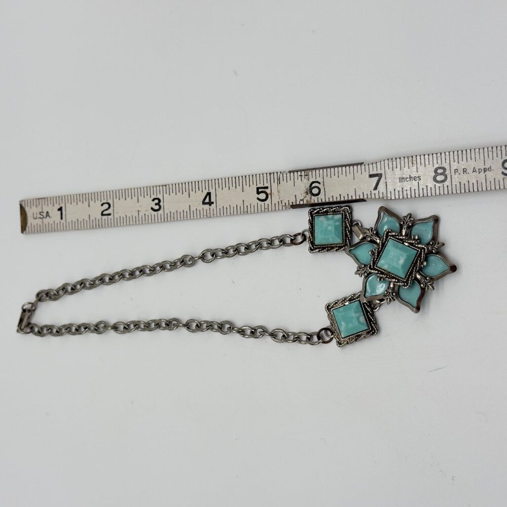 Vintage-Style Turquoise Resin Pendant Necklace With Silver-Tone Chain & Floral D - Picture 6 of 8